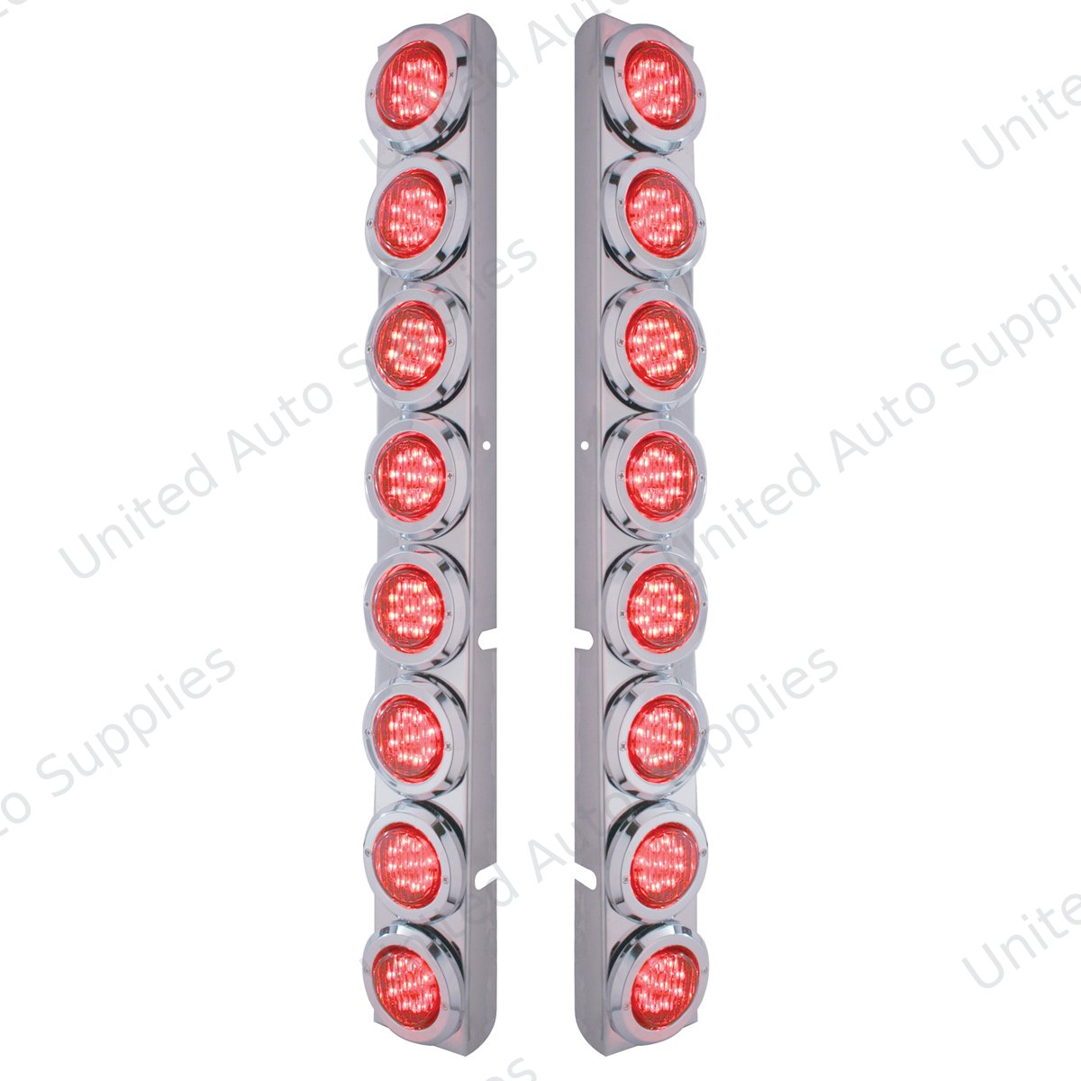 Stainless Rear Air Cleaner Bracket With 16X 9 LED 2" Lights & Bezels For Peterbilt- Red LED/Red Lens
