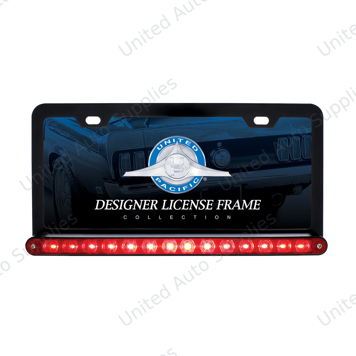 Black License Plate Frame With 14 LED 12" Light Bar - Red LED/Red Lens