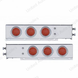 2.5" Bolt Pattern Chrome Spring Loaded Bar W/6X 12 LED 4" Refl. Lights & Visors-Red LED & Lens (Pair)