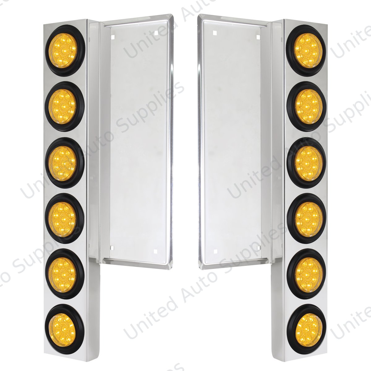 FL SS Front Air Cleaner Bracket With 12X 9 LED 2" Reflector Lights -Amber LED & Lens