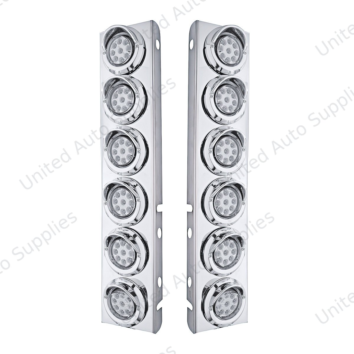 SS Front Air Cleaner Bracket With 12X 9 LED 2" Reflector Lights & Visors For Peterbilt-Amber LED/Clear Lens