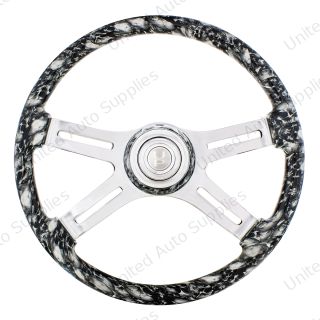 18" 4 Spoke Skull Steering Wheel With Matching Skull Horn Bezel - White