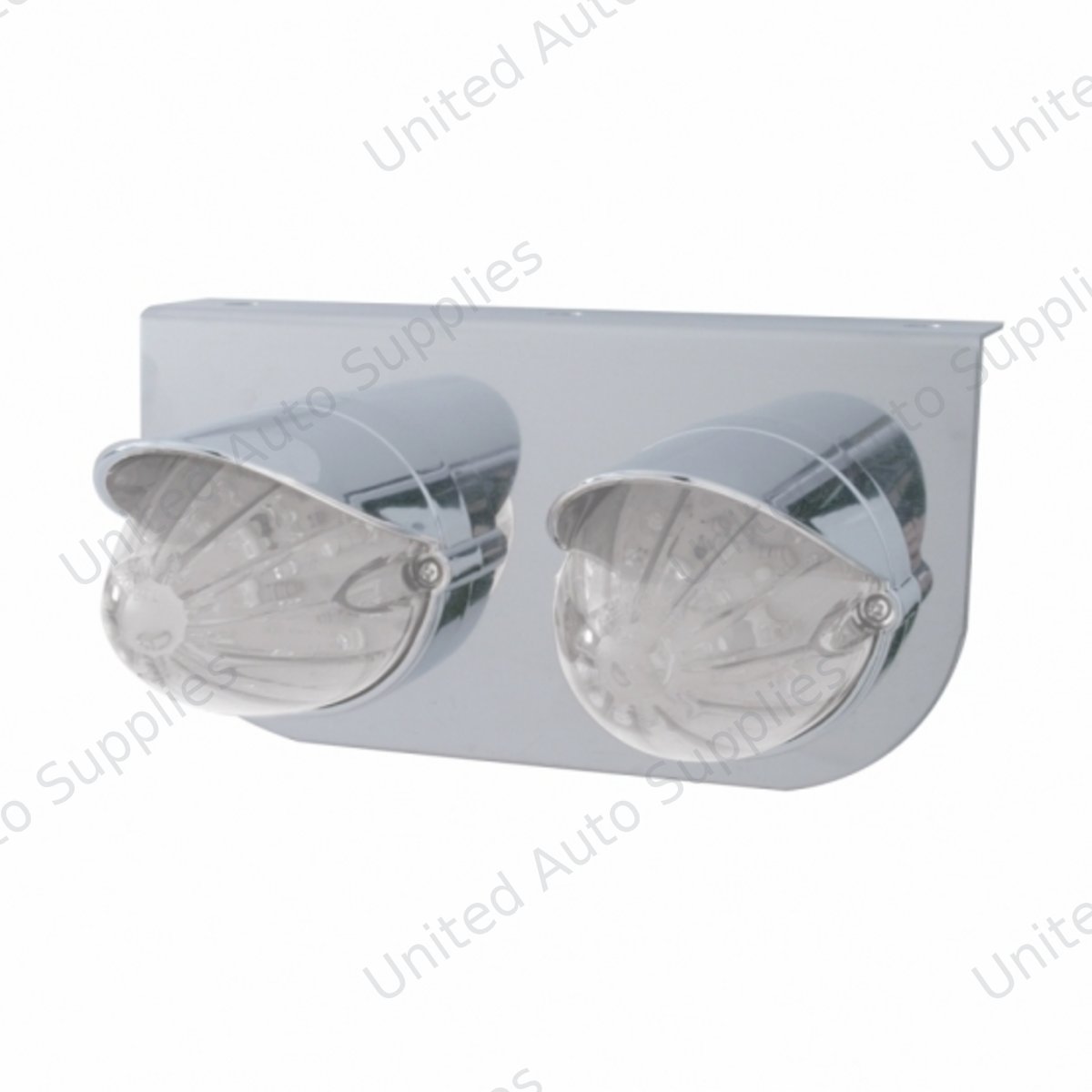 Stainless Light Bracket With 2X 19 LED Watermelon Lights & Visors - Amber LED/Clear Lens