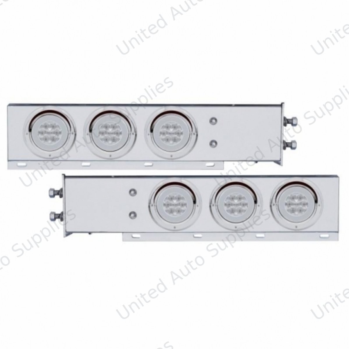 2.5" Bolt Pattern Chrome Spring Loaded Rear Bar W/6X 21 Red LED 4" GloLight & Visors-Clr Lens (Pair)
