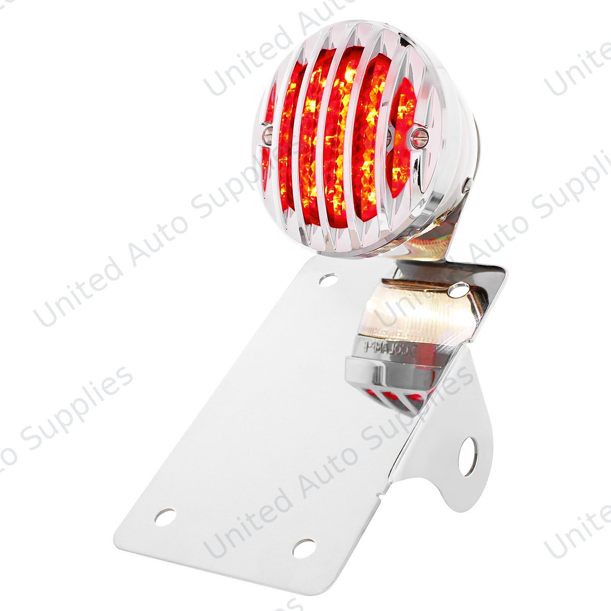 Motorcycle LED "Bobber" Style Vertical Tail Light With Chrome Grille Bezel-Smoke Lens