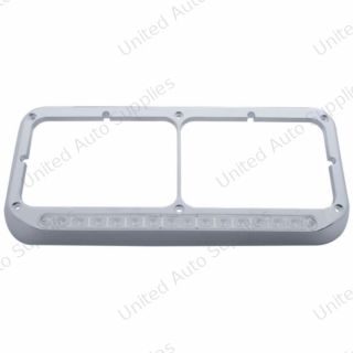 14 LED Chrome Rectangular Dual Headlight Bezel - Amber LED/Clear Lens
