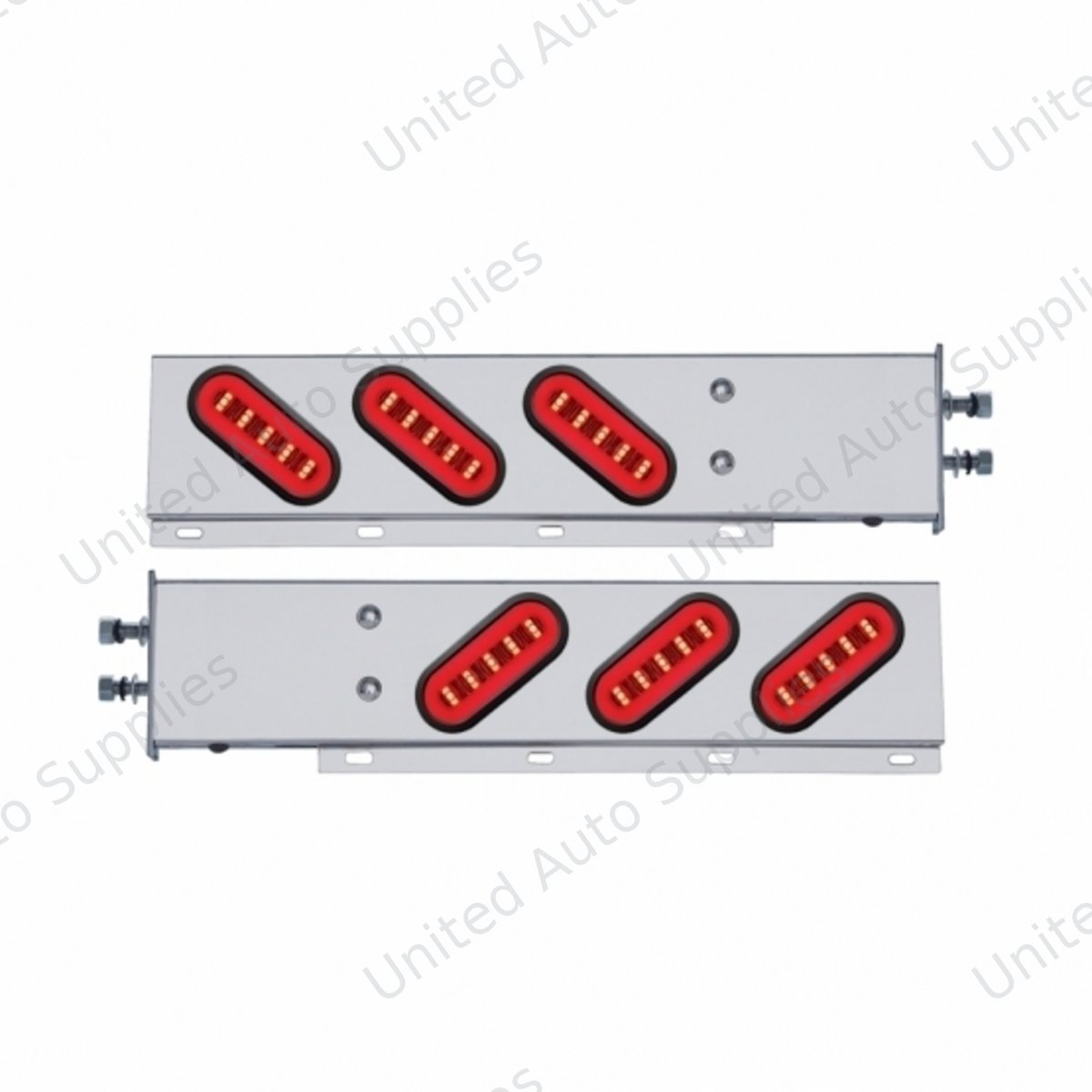 2.5" Bolt Pattern SS Spring Loaded Bar With 6X 22 Red LED 6" Oval GloLight & Grommet -Clear Lens (Pair)