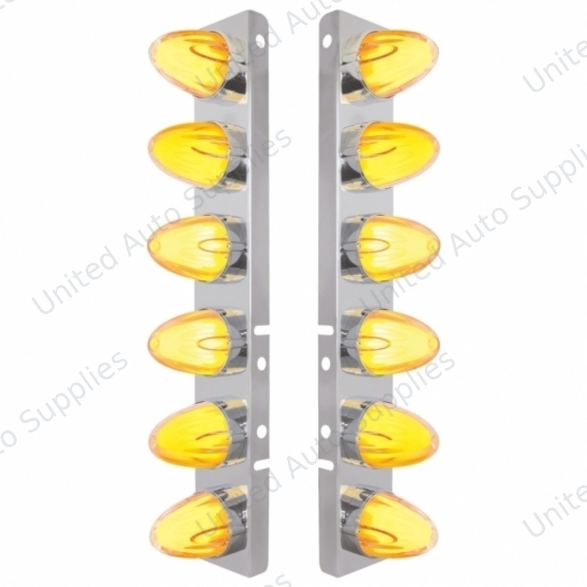SS Front Air Cleaner Brkt With 12X 9 Amber Hi/Lo LED GloLight Watermelon Grakon Lights For Peterbilt-Clear Lens
