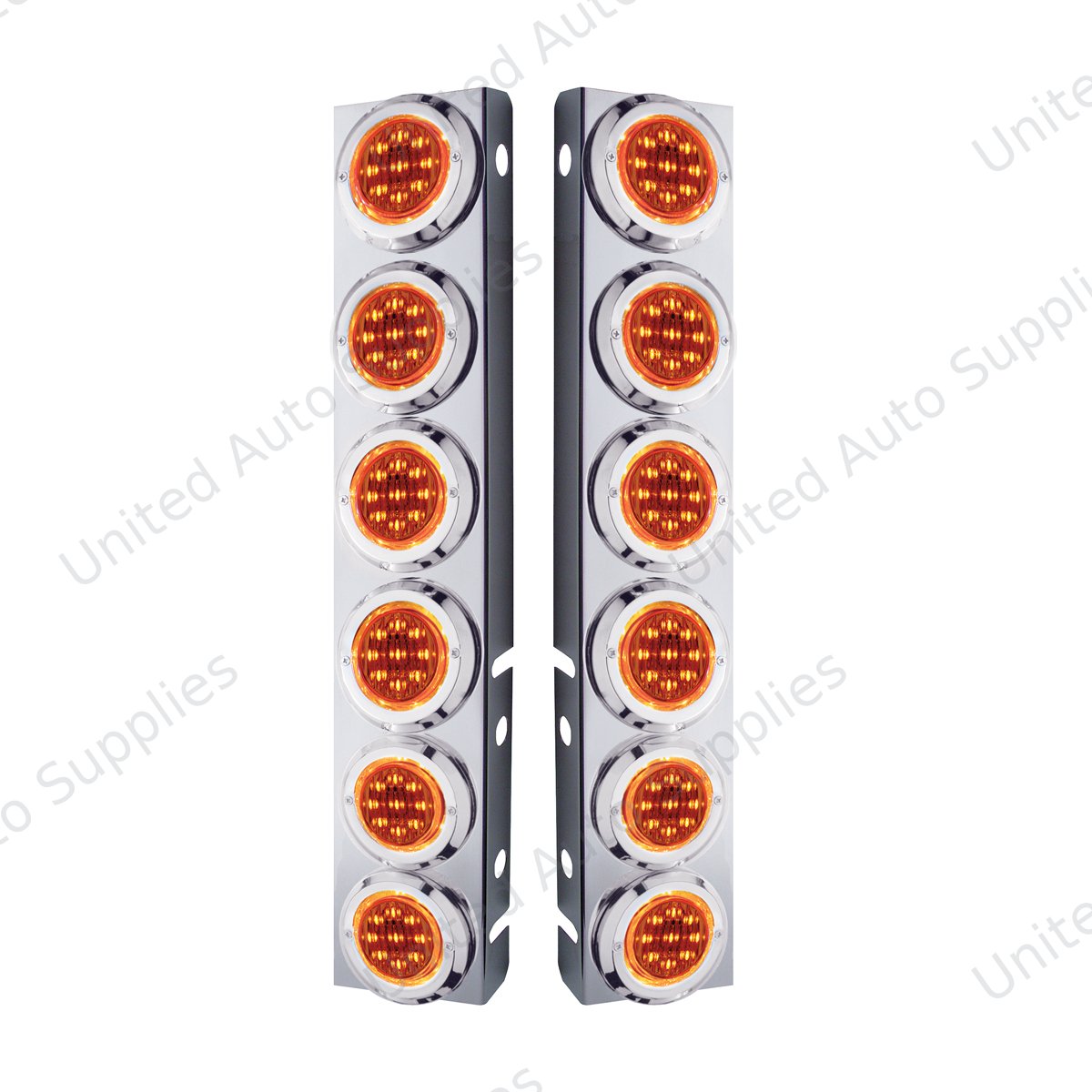 SS Front Air Cleaner Bracket With 12X 9 LED 2" Lights & Bezels For Peterbilt-Amber LED & Lens