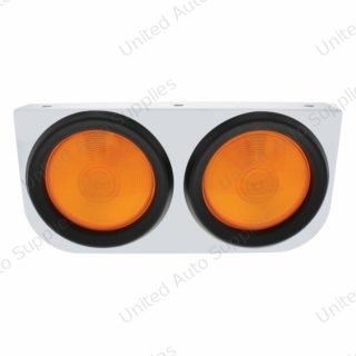 Stainless Light Bracket With 2X 4" Lights & Grommets - Amber Lens