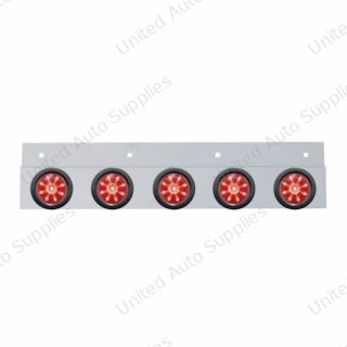 Stainless Top Mud Flap Plate With 5X 9 LED 2" Beehive Lights & Grommets - Red LED/Red Lens (Each)