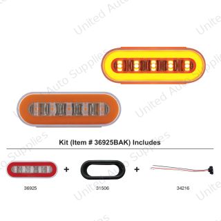 GloLight 22 LED 6" Oval Turn Signal Light With Amber Halo Insert Design - Amber LED/Clear Lens (Kit)