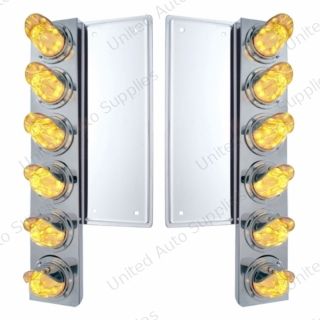 FL SS Front Air Cleaner Bracket With 12X 11 LED Watermelon Lights & Visors -Amber LED/Clear Lens