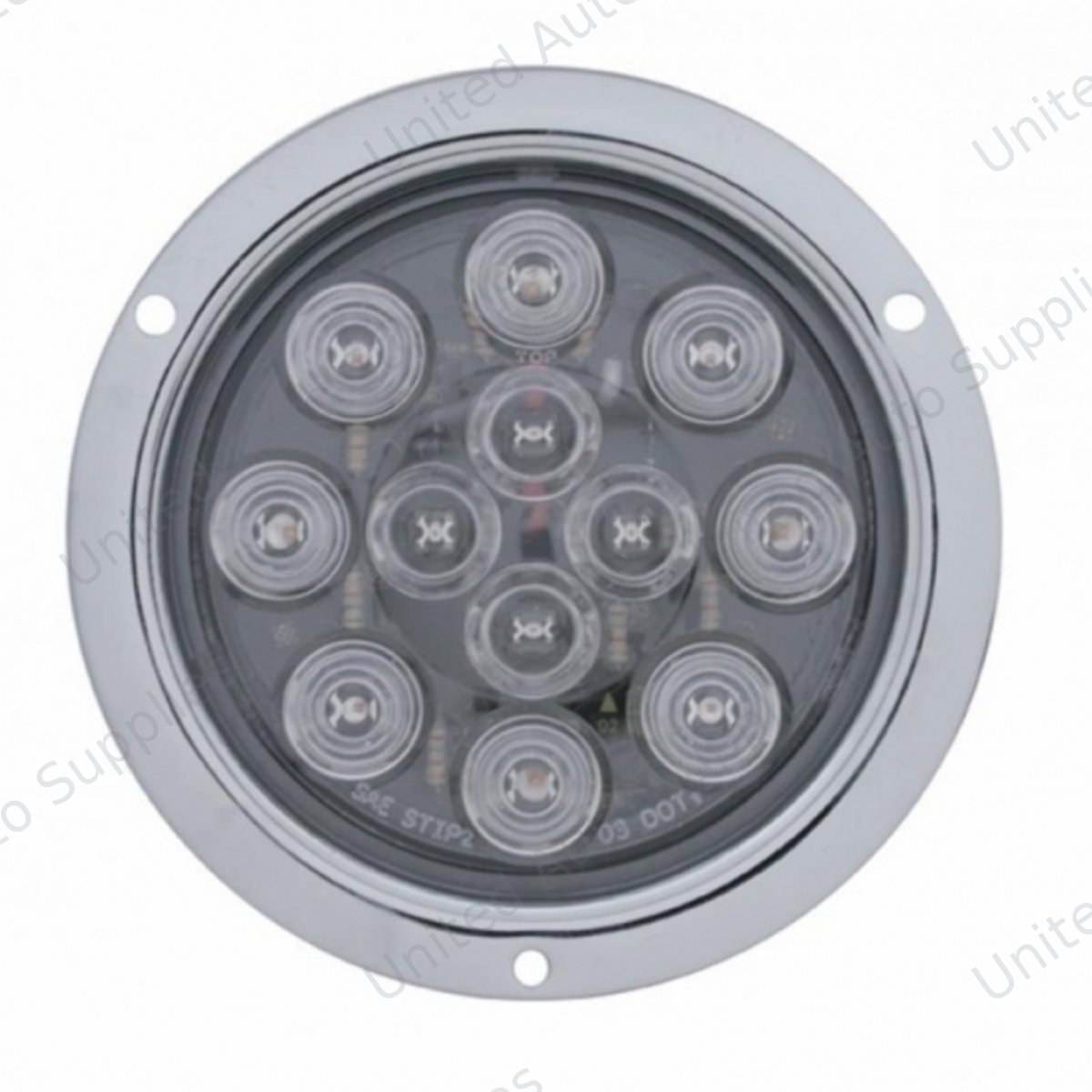 12 LED 4" Round Flange Mount Light (Stop, Turn & Tail) - Red LED/Clear Lens (Bulk)