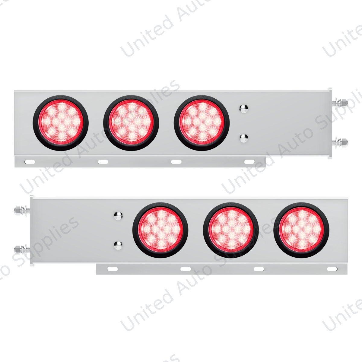 3-3/4" Bolt Pattern Deluxe SS Spring Loaded Bar W/6X 12 LED 4" Light -Red LED/Clear Lens (Pair)