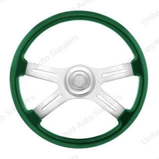 18" Candy Color 4 Spoke Steering Wheel With Chrome Horn Bezel And Horn Button-Emerald Green