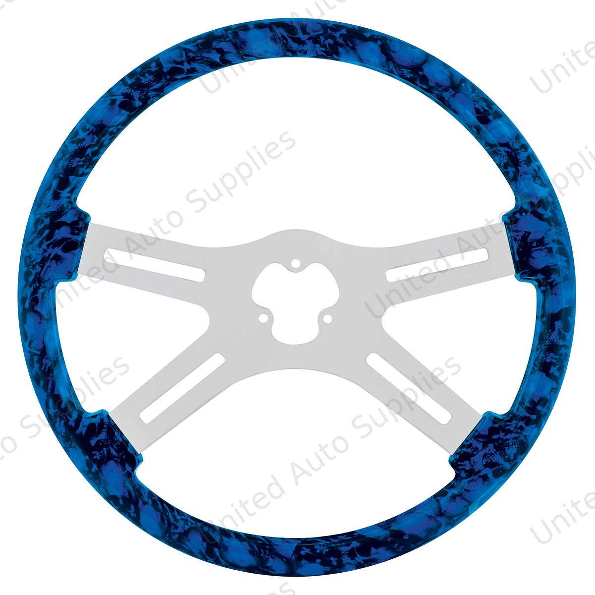18" Skull Steering Wheel Only With Hydro-Dip Finish Wood - Blue