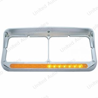 Rectangular Dual Headlight Bezel With Visor And LED Sequential Light Bar (Driver) - Amber LED/Amber Lens
