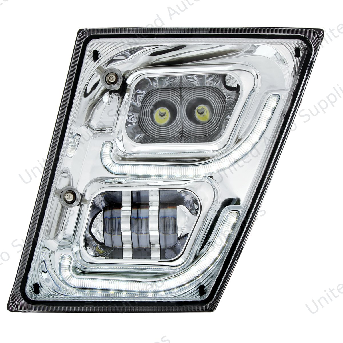Chrome High Power LED Fog Light With LED DRL & Position Light for 2003-2017 Volvo VN/VNL - Driver