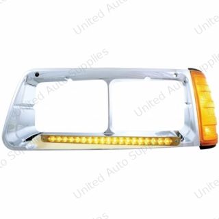 19 LED Headlight Bezel With Turn Signal For 1989-2009 Freightliner FLD - Driver - Amber LED/Amber Lens
