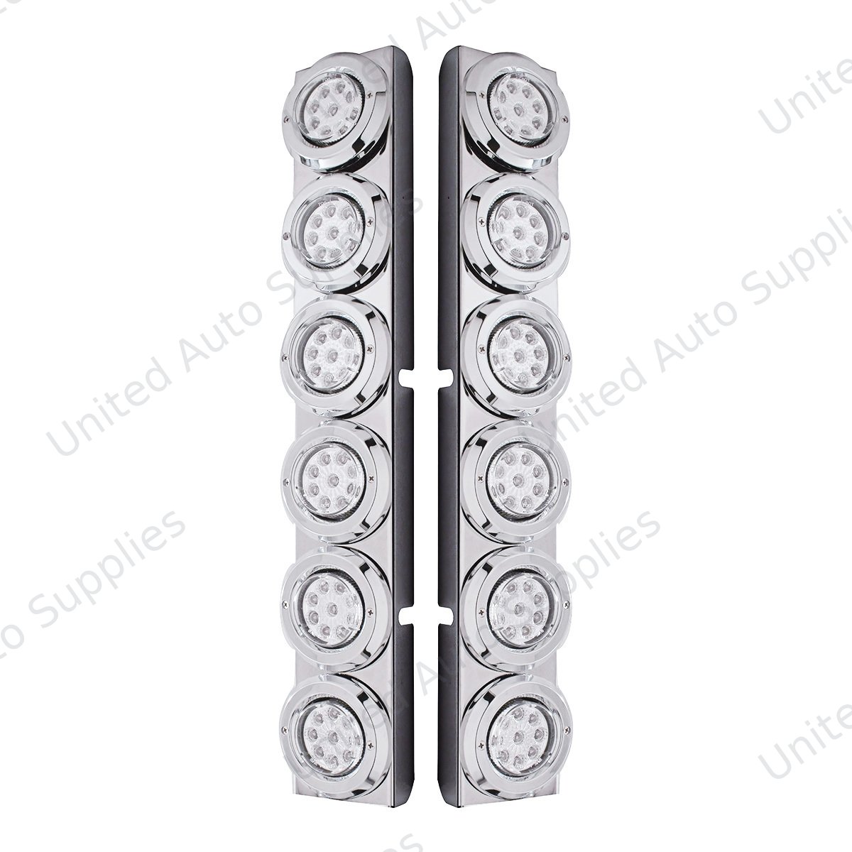 SS Rear Air Cleaner Bracket With 12X 9 LED 2" Reflector Lights & Bezels For Peterbilt-Red LED/Clear Lens