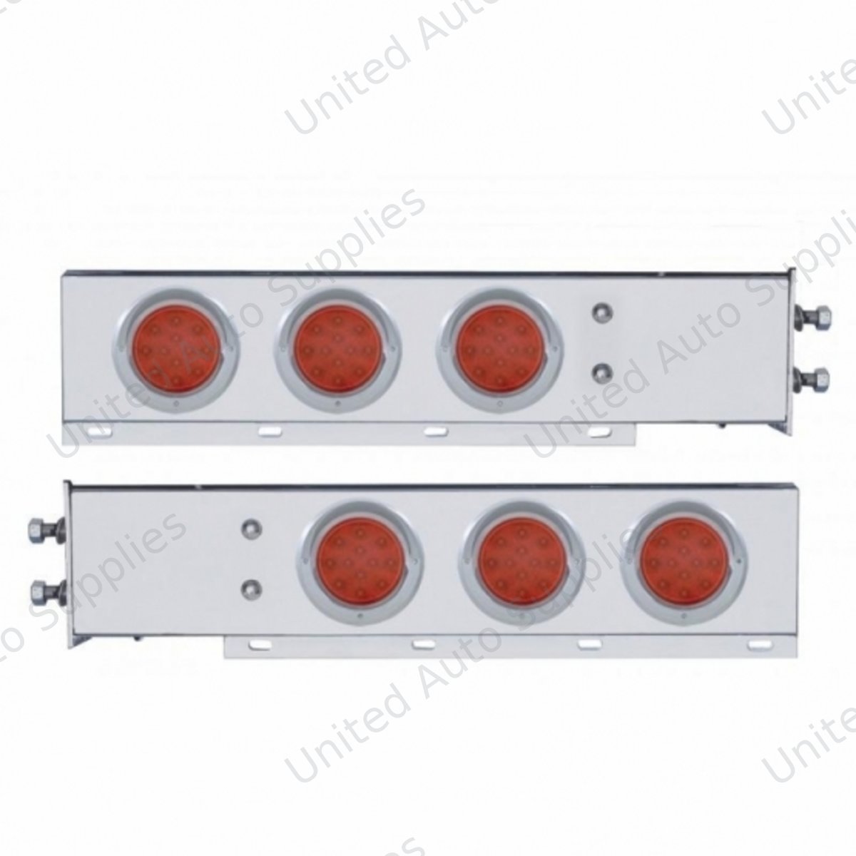 2.5" Bolt Pattern Chrome Spring Loaded Bar W/6X 12 LED 4" Refl. Lights & Visors-Red LED & Lens (Pair)