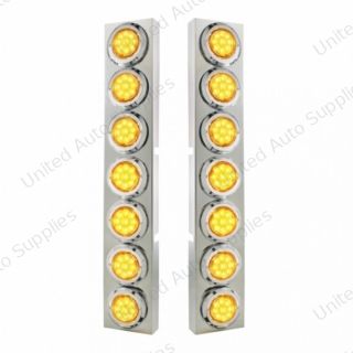 SS Front Air Cleaner Bracket With 14X 9 Amber LED 2" Reflector Lights & Bezel For KW Trucks -Amber Lens