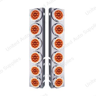 SS Front Air Cleaner Bracket With 12X 9 LED 2" Lights & Bezels For Peterbilt-Amber LED & Lens