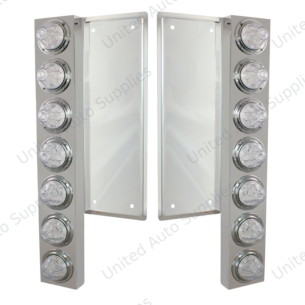 FL SS Front Air Cleaner Bracket With 12X 11 LED Watermelon Lights & Bezels -Amber LED/Clear Lens