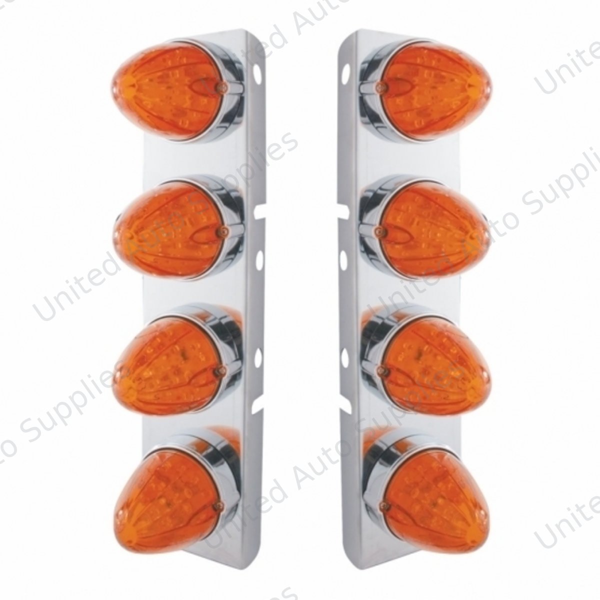 SS Front Air Cleaner Bracket With 8X 19 LED Watermelon Lights & Bezels For Peterbilt-Amber LED/Dark Amber Lens