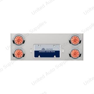 33-3/4" Stainless Rear Center Panel With Four 10 LED 4" Lights & Visors - Red LED/Clear Lens