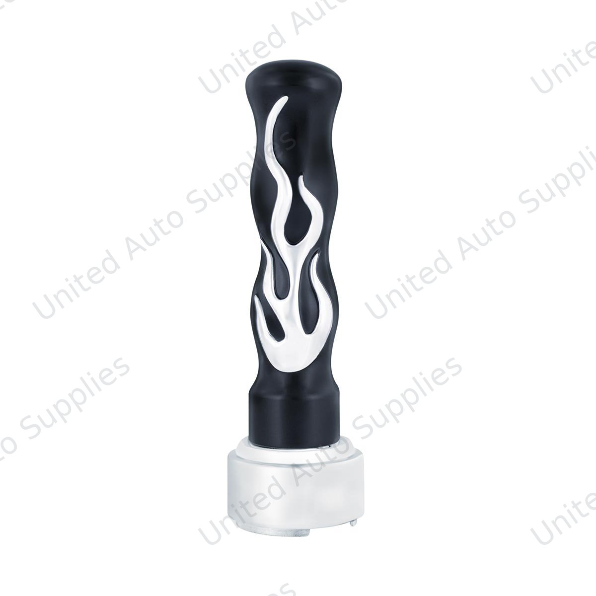 Thread-On Flame Gearshift Knob With Adapter For Eaton Fuller 9/10 Speed - Black With Chrome Flame