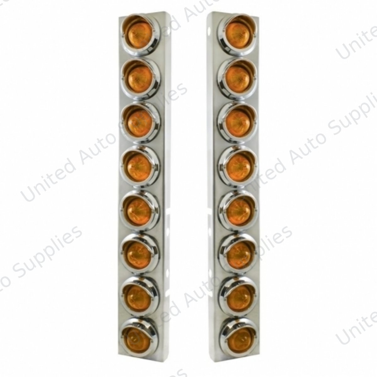 SS Front Air Cleaner Bracket With 16X 9 LED 2" Beehive Lights & Visors For Peterbilt-Amber LED & Lens