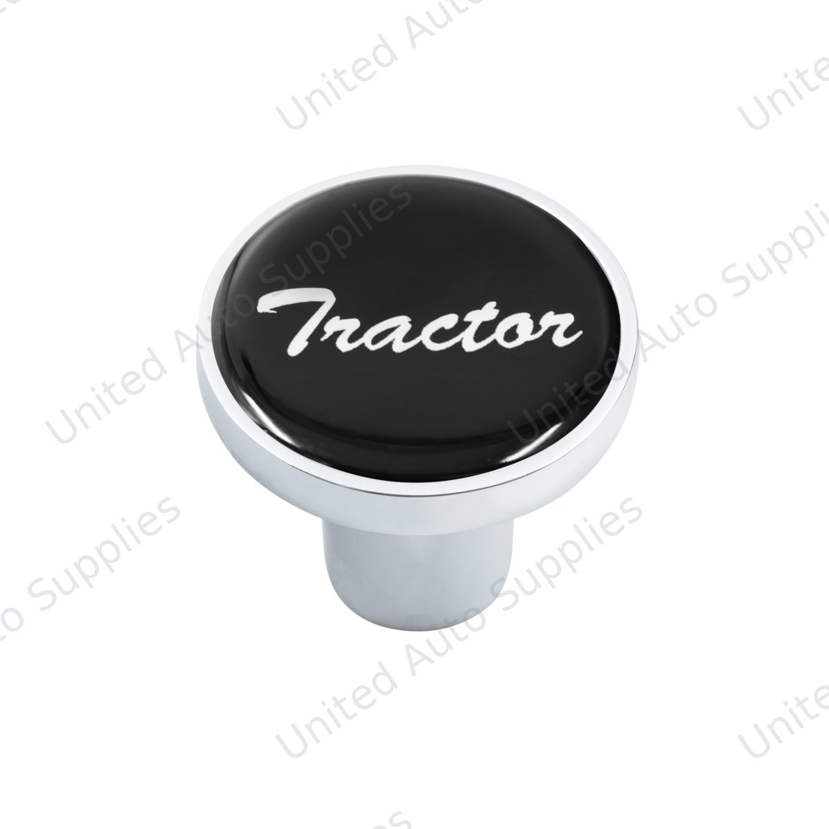Aluminum Screw-On Air Valve Knob With Glossy Tractor Script Sticker - Black Sticker