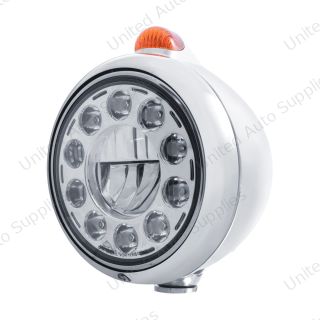 Chrome Guide 682-C Headlight 11 LED Bulb & Dual Mode LED Signal - Amber Lens