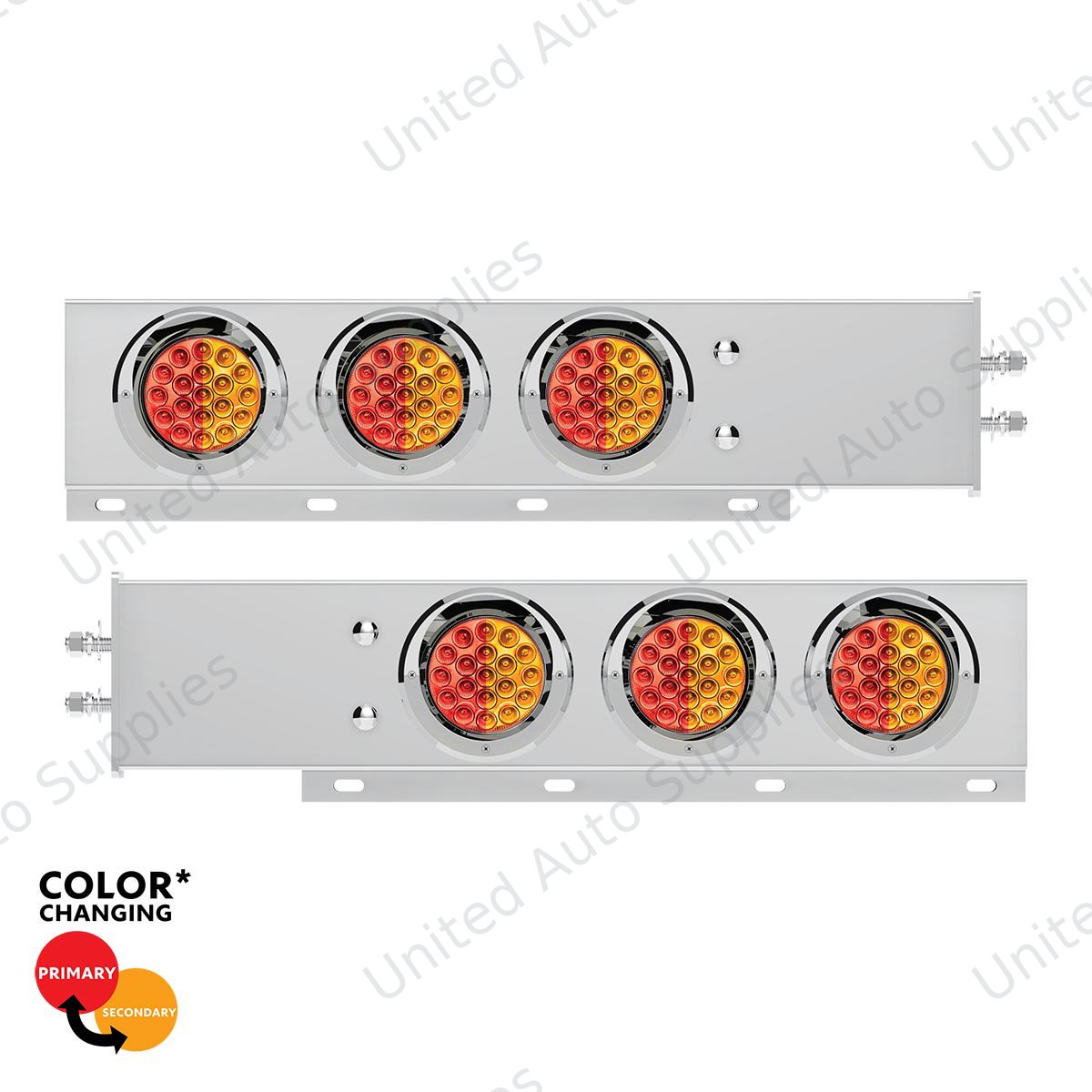 2" Bolt Pattern SS Spring Loaded Light Bar With 6X Double Fury 19 LED Lights & Visors-Red & Amber LED (Pair)