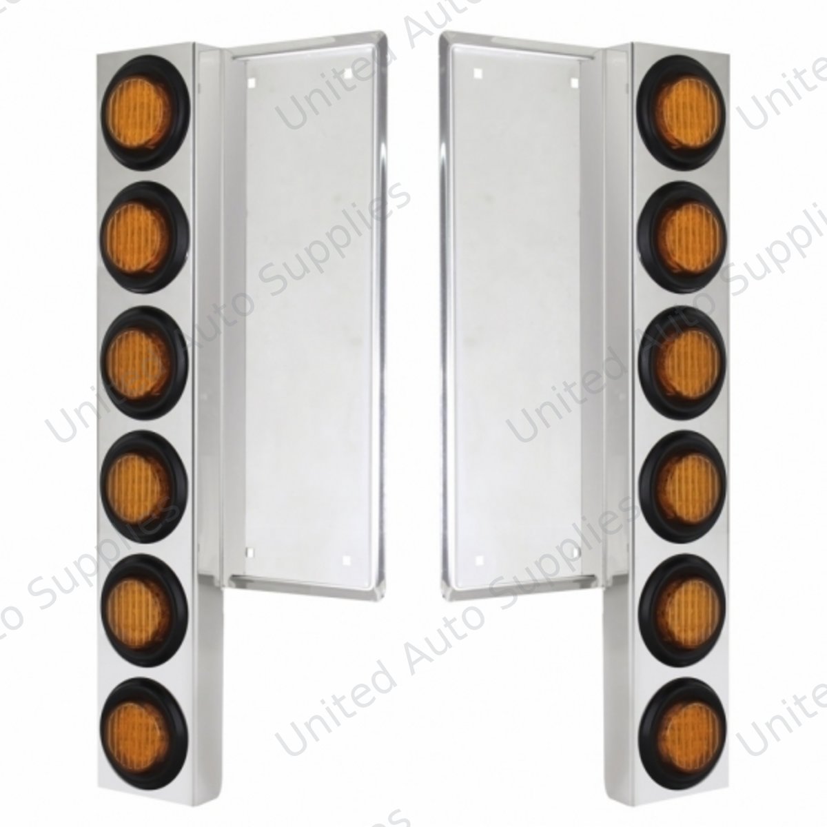 FL SS Front Air Cleaner Bracket W/12X 9 LED 2" Lights -Amber LED & Lens (Pair)