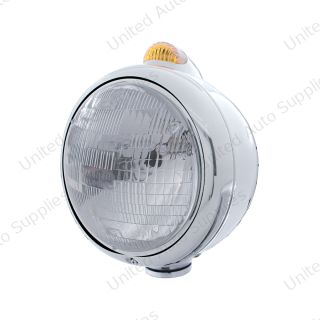 Stainless Steel Guide 682-C Headlight H6024 & Dual Mode LED Signal - Amber Lens