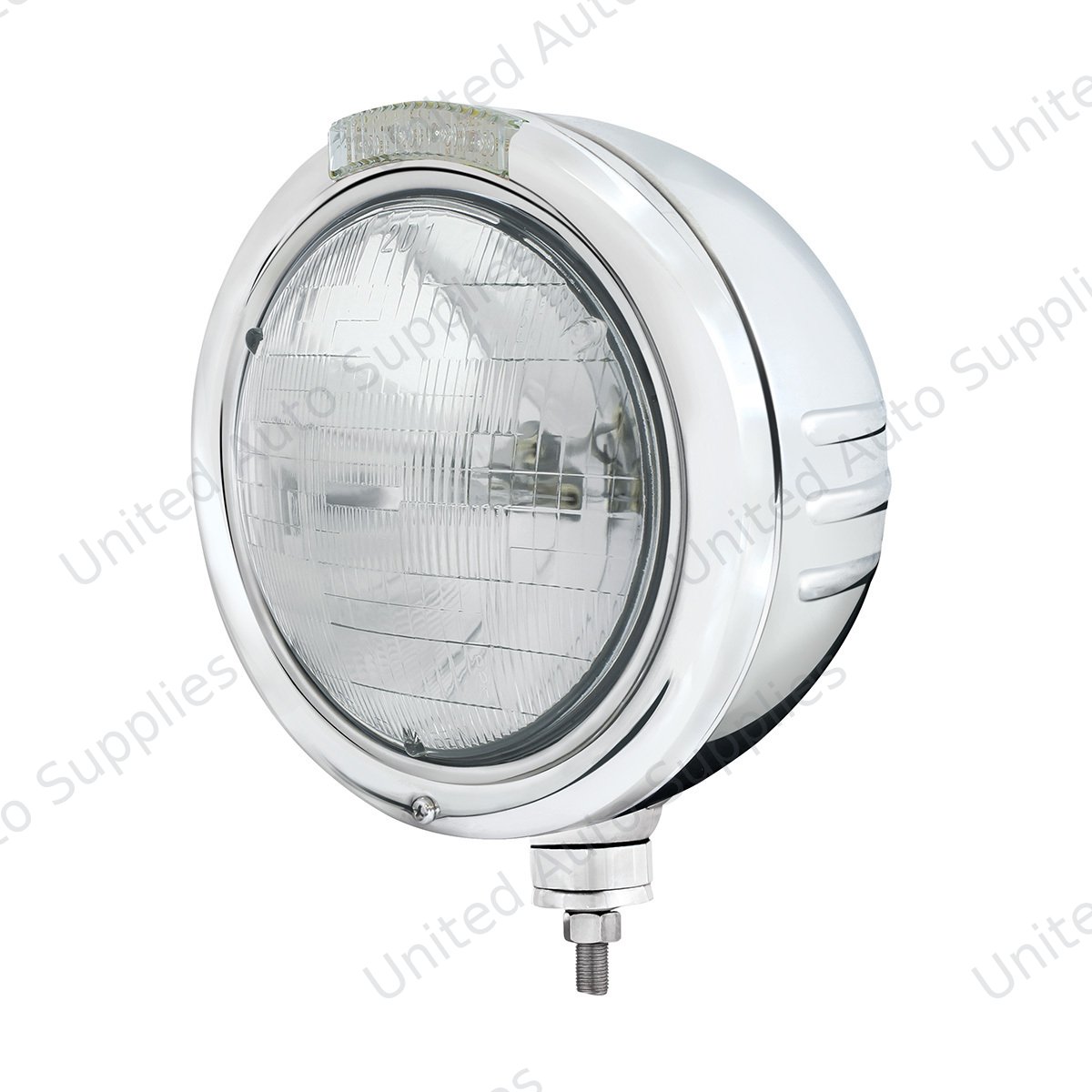Stainless Steel Classic Embossed Stripe Headlight H6024 & Dual Mode LED Signal-Clear Lens