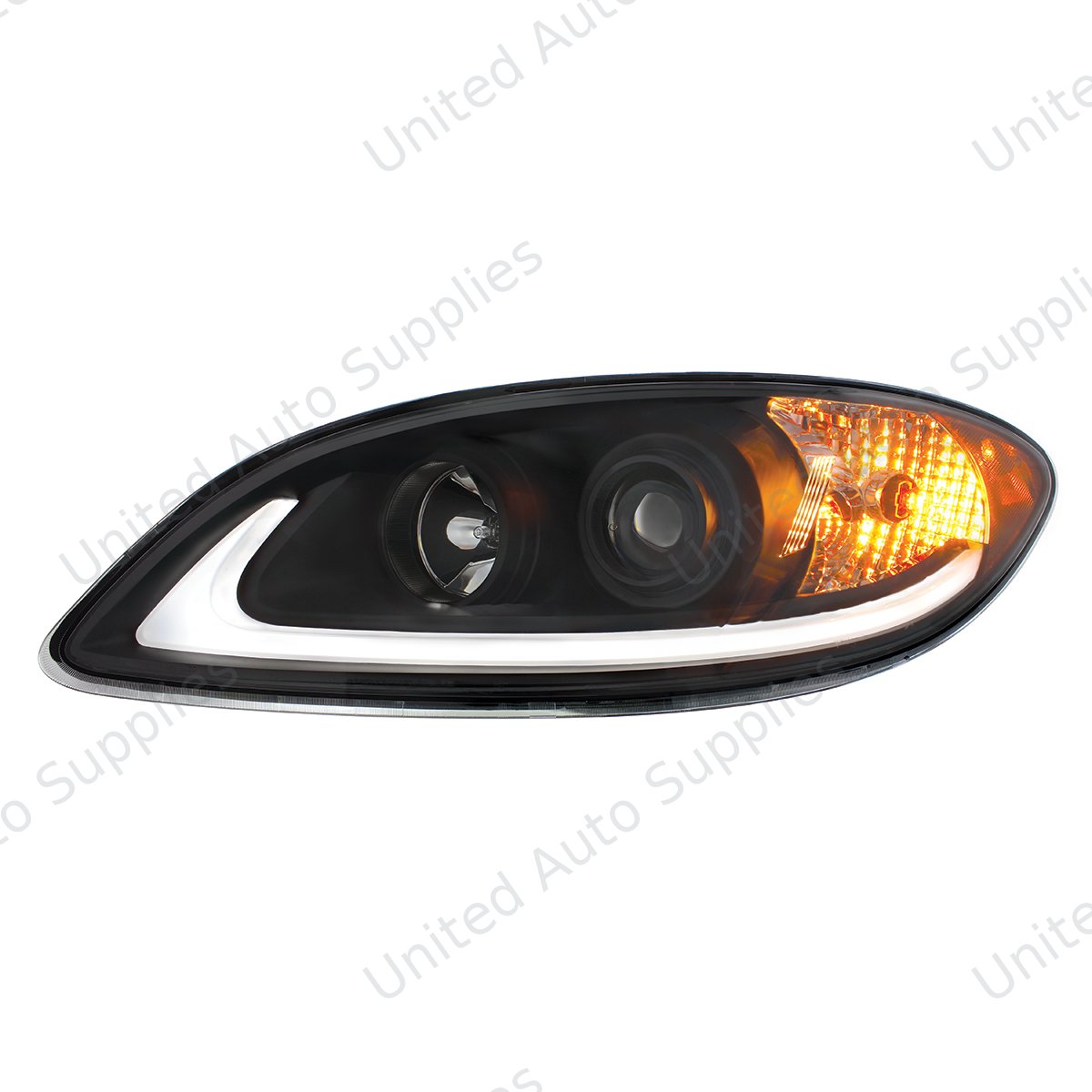Black Projection Headlight With LED Light Bar For 2006-2017 International Prostar - Driver