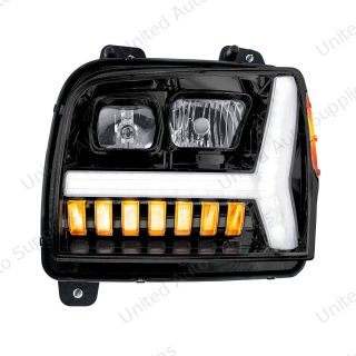 Blackout Headlight With LED DRL Light Bar & Turn Signal For 2018-2024 Kenworth W990-Driver