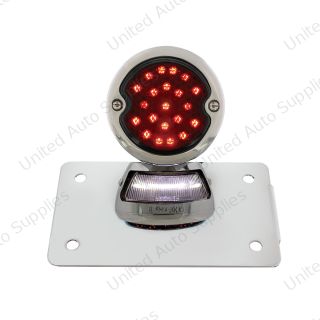 Chrome Horizontal Side Mount License Bracket For Motorcycle With 1933-36 Ford Style LED Tail Light