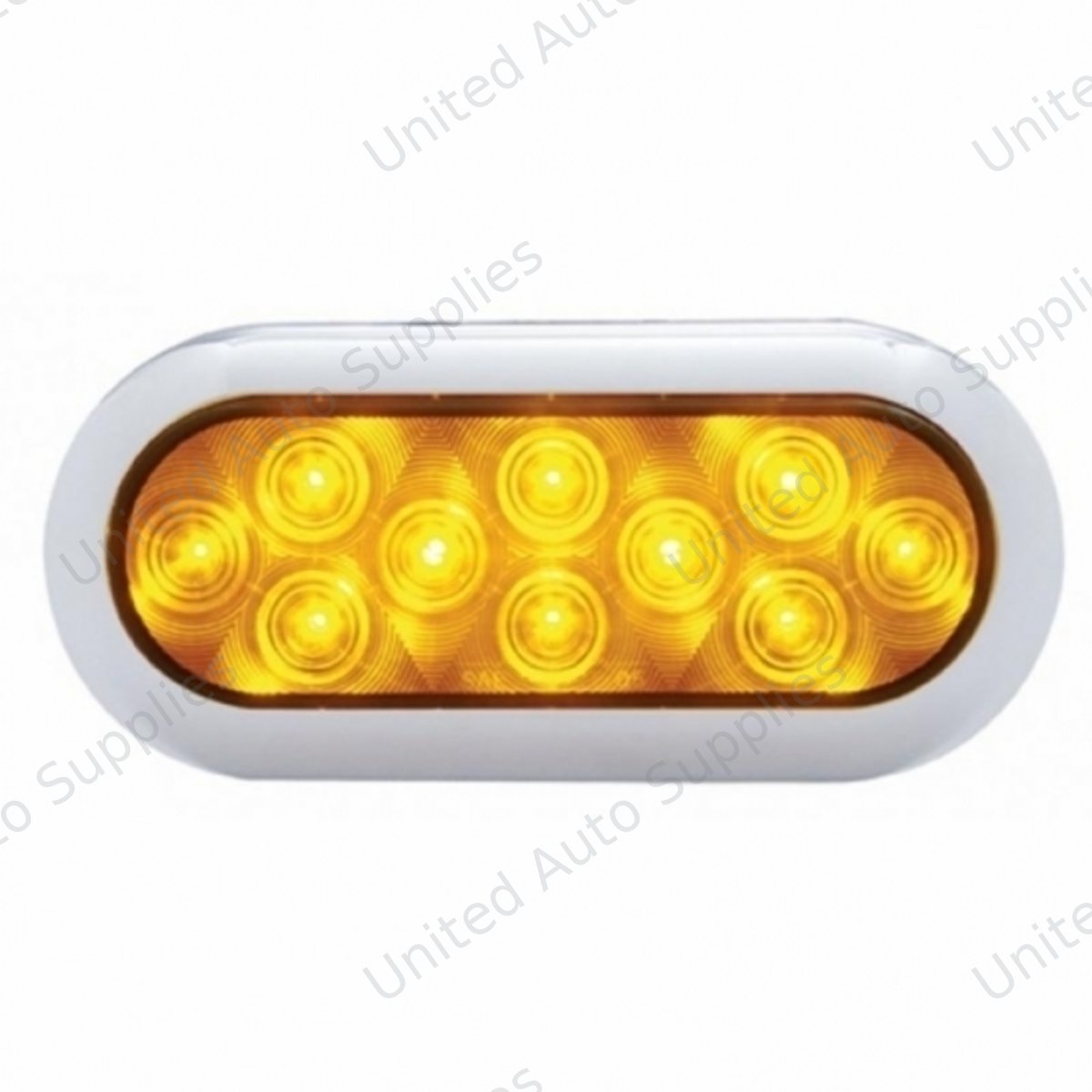 10 LED 6" Oval Flange Mount Turn Signal Light With Bezel - Amber LED/Amber Lens (Bulk)
