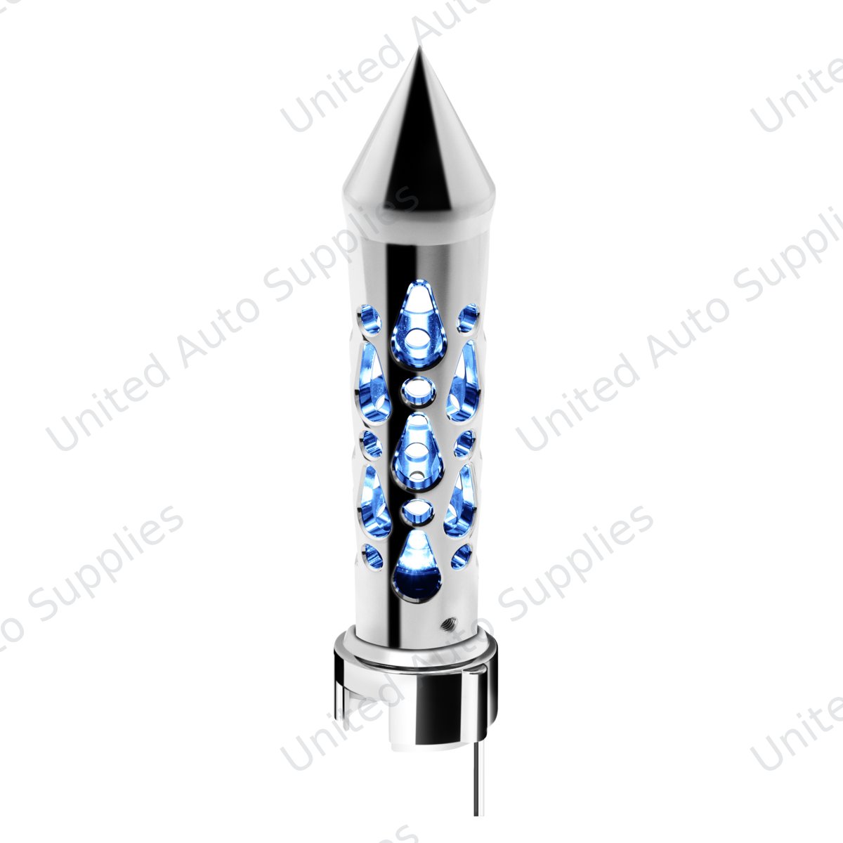 Brooklyn Spike Gearshift Knob With LED 13/15/18 Speed Adapter - Chrome/Blue LED