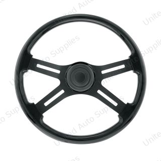 18" Matte Black 4 Spoke Steering Wheel With Horn Bezel & Button-Gloss Black