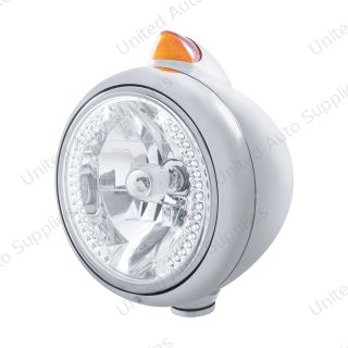 Chrome Guide 682-C Headlight H4 With White LED & Original Style LED Signal - Amber Lens