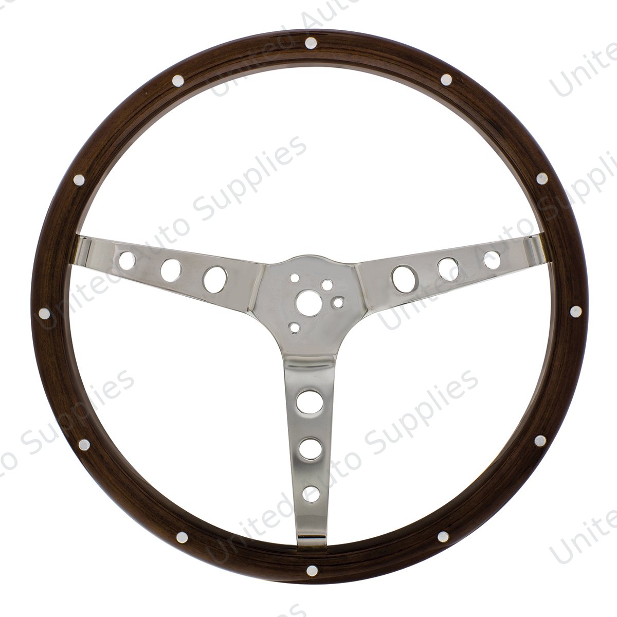 15" Woodgrain Steering Wheel For 3-Bolt Hubs