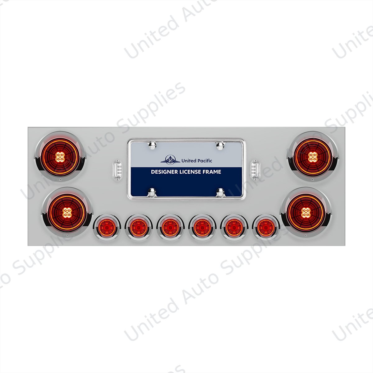 SS Rear Center Panel With Four 13 LED 4" Abyss Light & Six 4 LED 2" Lights & Visors-Red LED/Red Lens