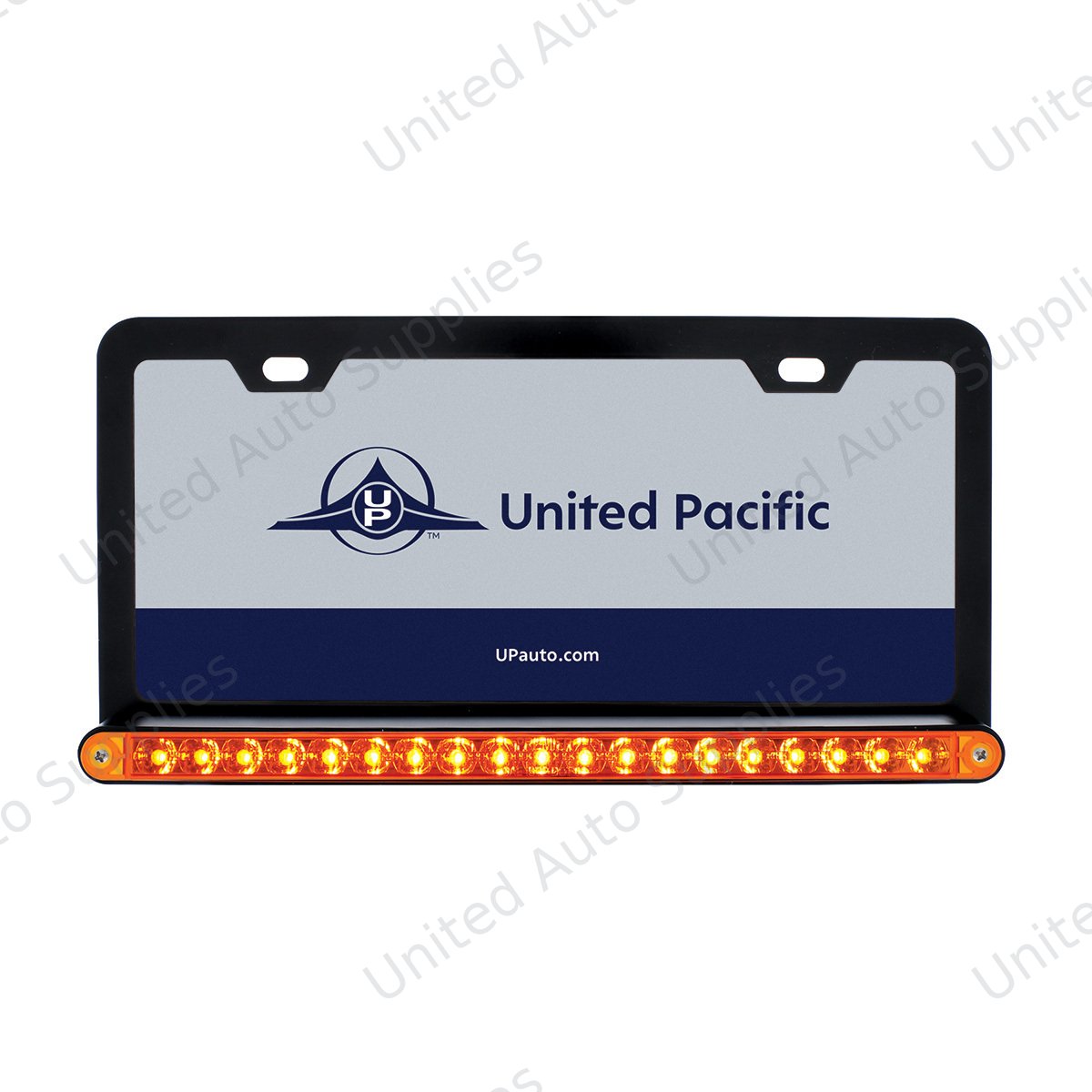 Black License Plate Frame With 19 LED 12" Reflector Light Bar - Amber LED/Amber Lens