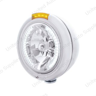 Stainless Steel Classic Headlight H4 With 34 White LED & Dual Mode LED Signal - Amber Lens
